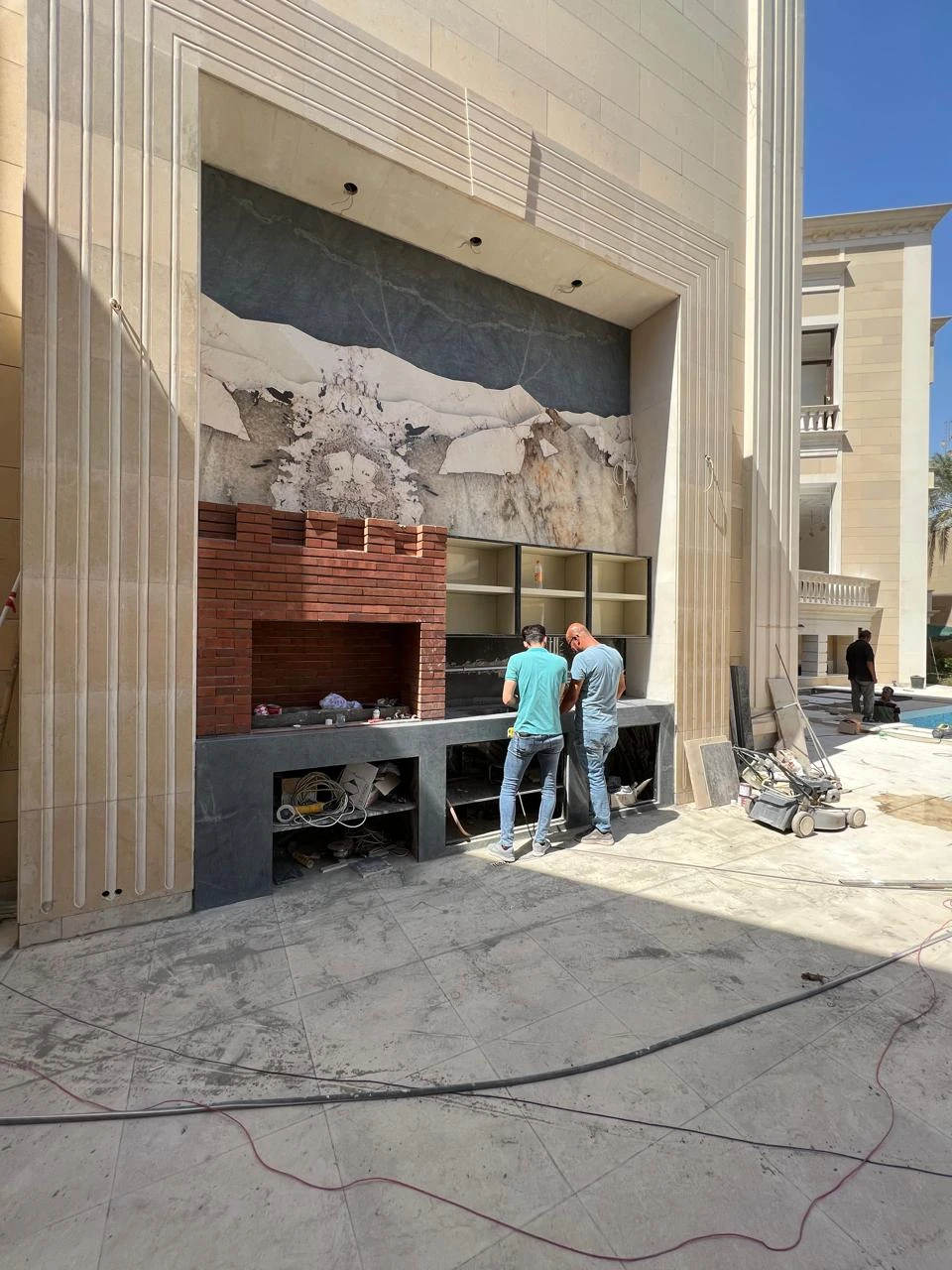 Outdoor barbecue wall site work